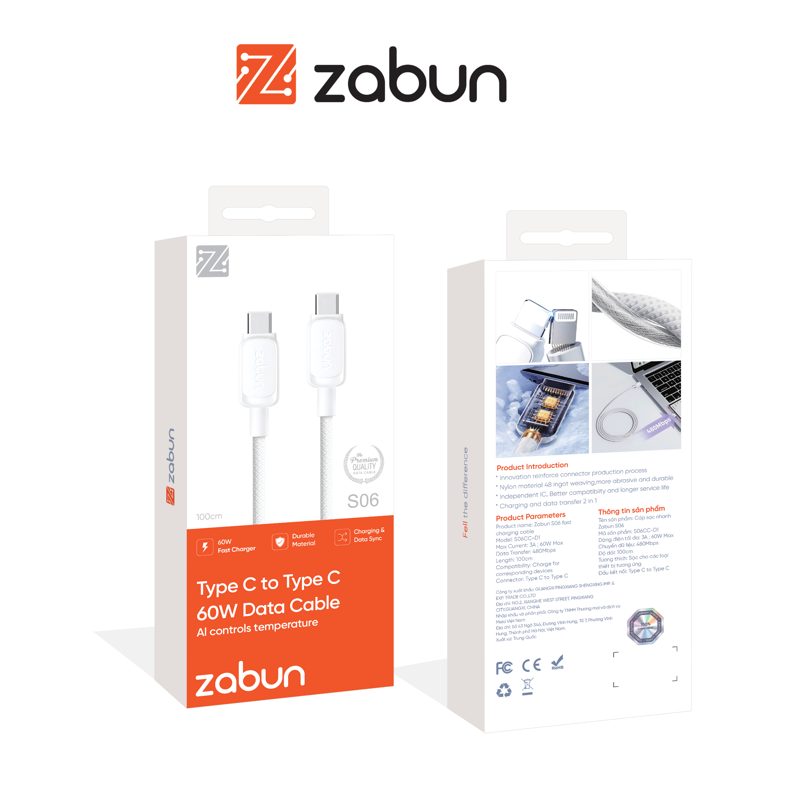 Cáp sạc Zabun  S06 chân Type C-Type C